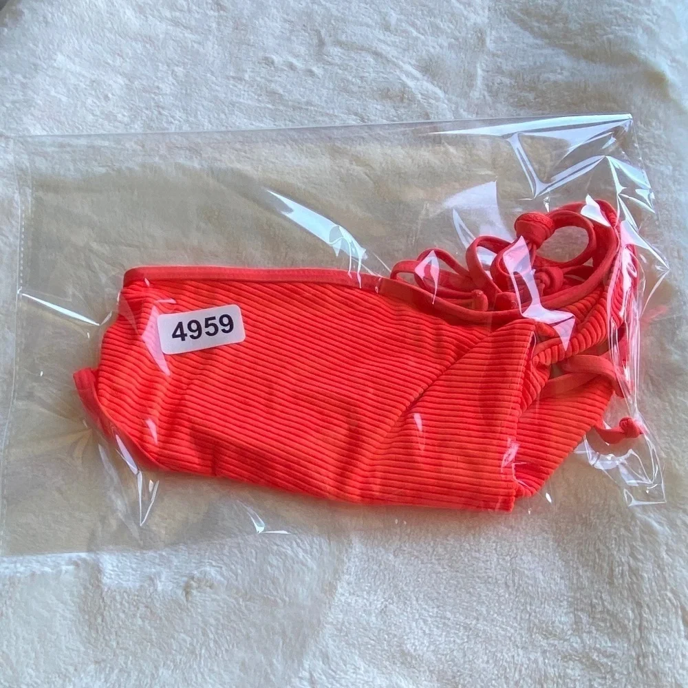 New! Frankie's Bikinis connor tie plisse ribbed thong bikini bottom 14959